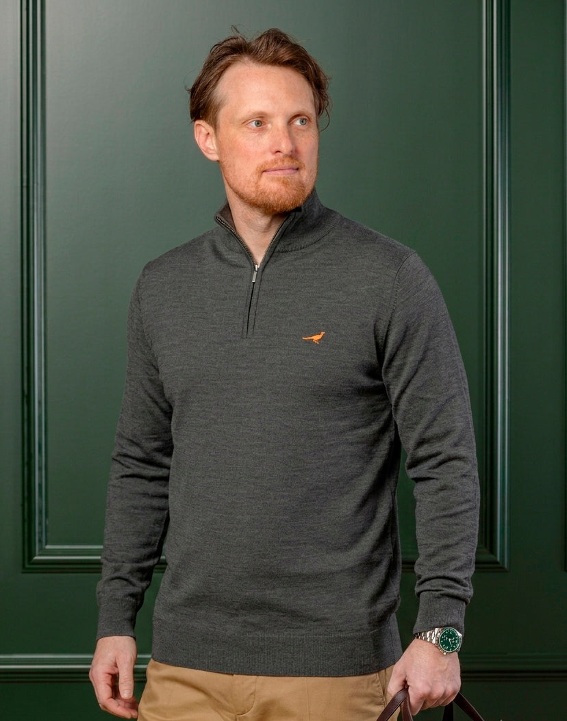 Norfolk zip-neck merino sweater - loden green