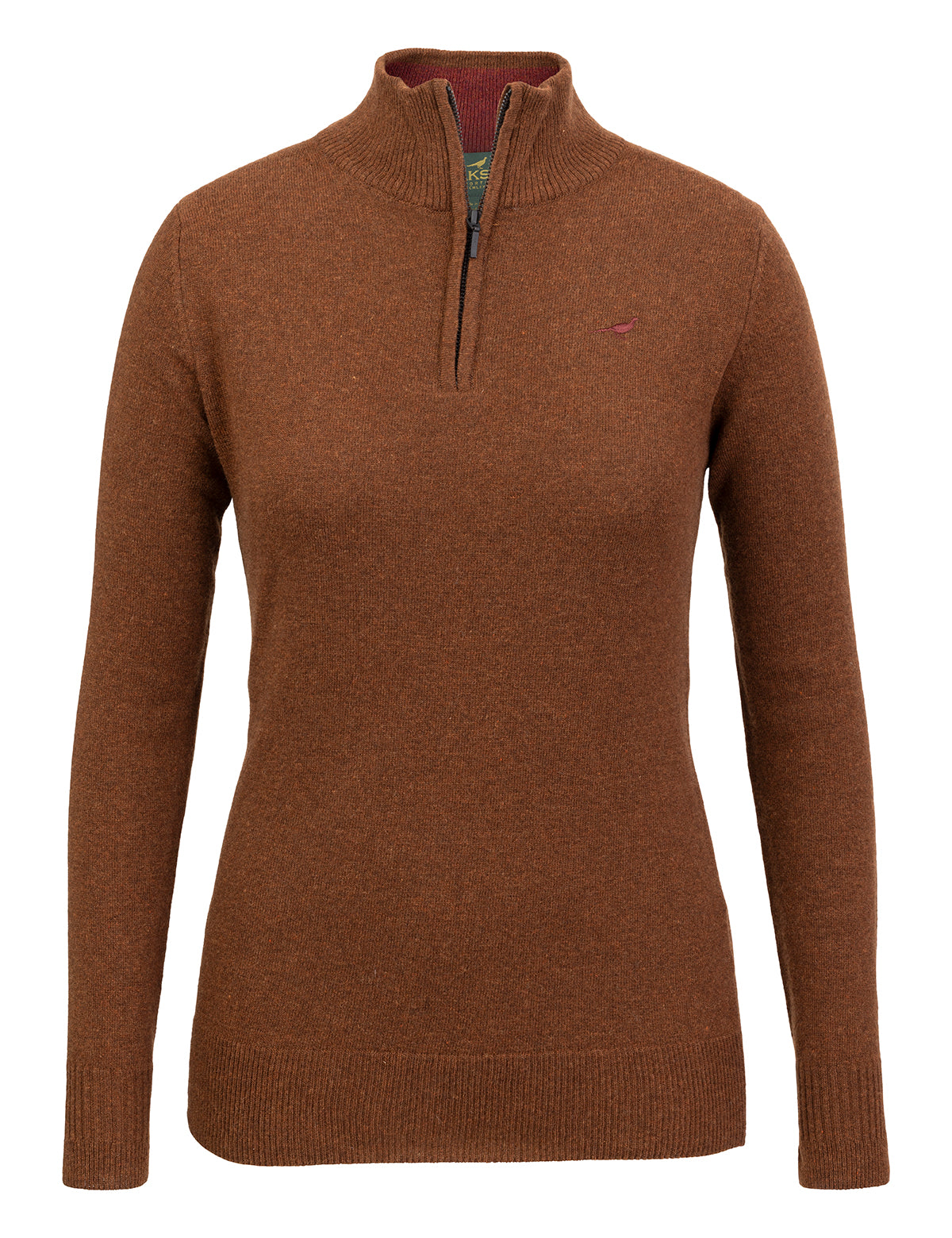 Tyne Zip Neck Women’s Lambswool Sweater – Toffee