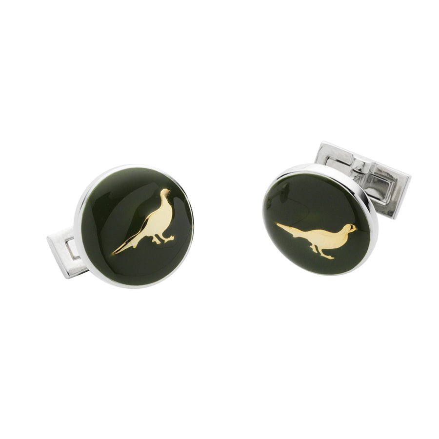 Pheasant Cufflinks – British Racing Green