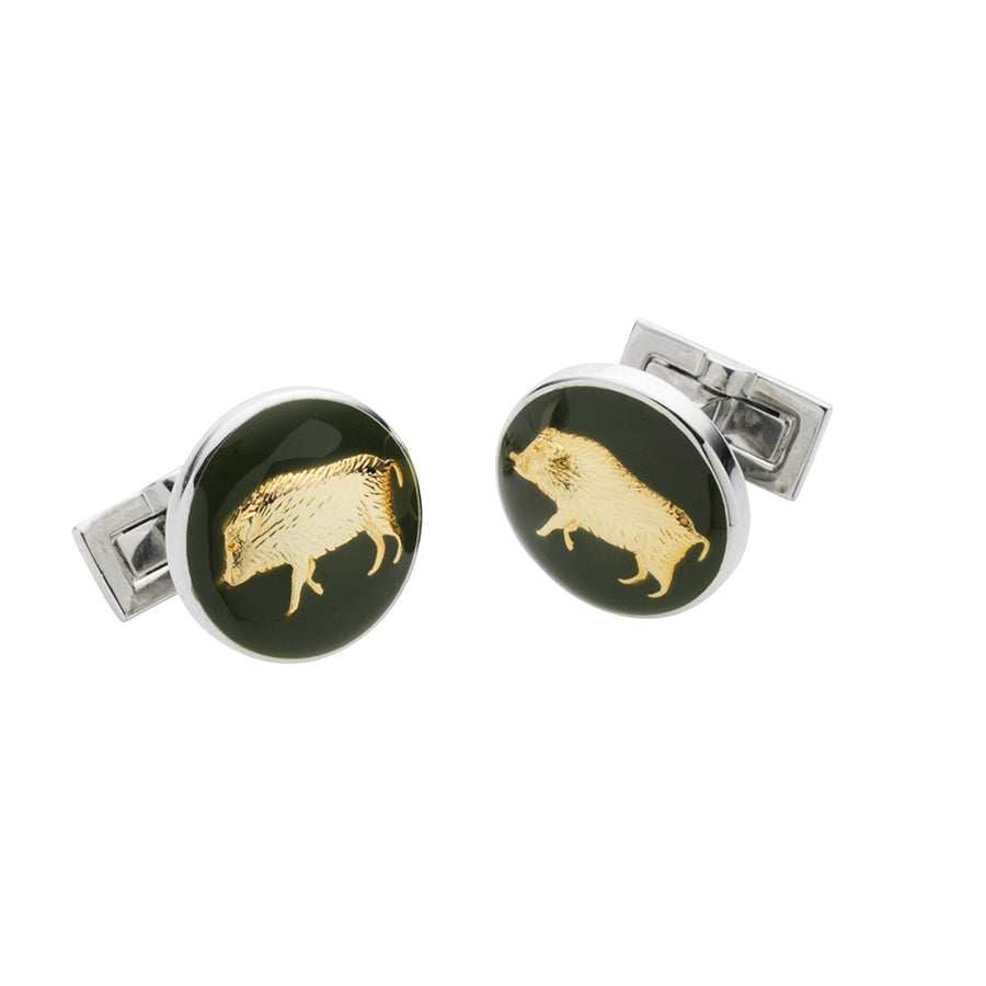 Boar Cufflinks – British Racing Green