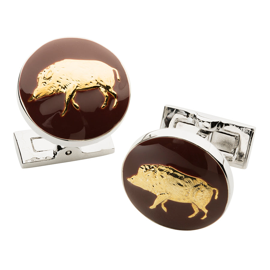 Wild Boar Cufflinks – Burgundy