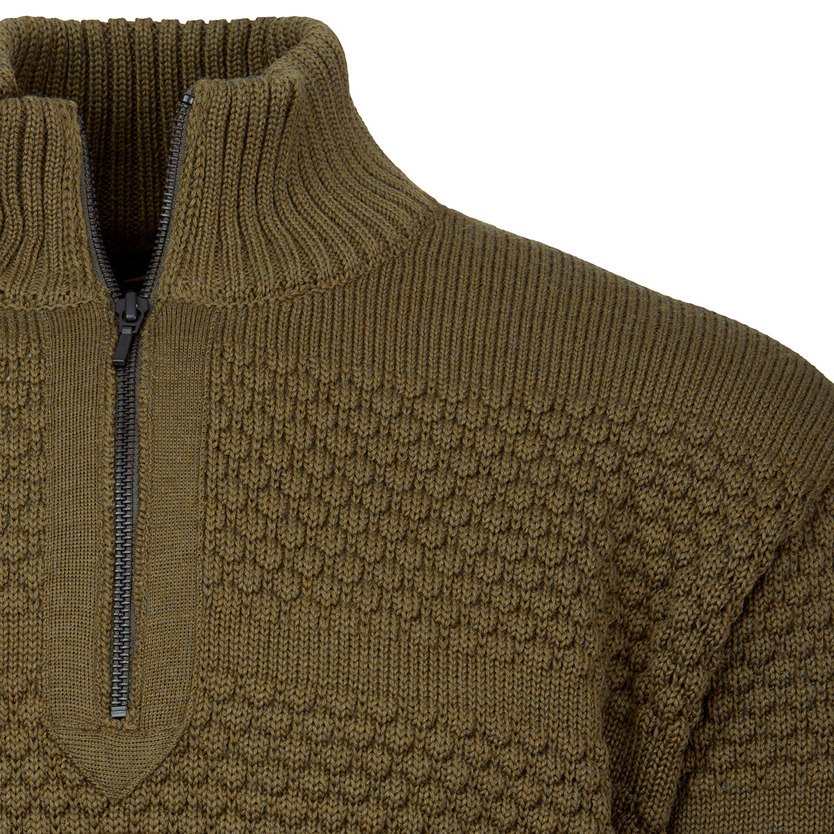 Fisherman's Zip Neck Sweater - Olive