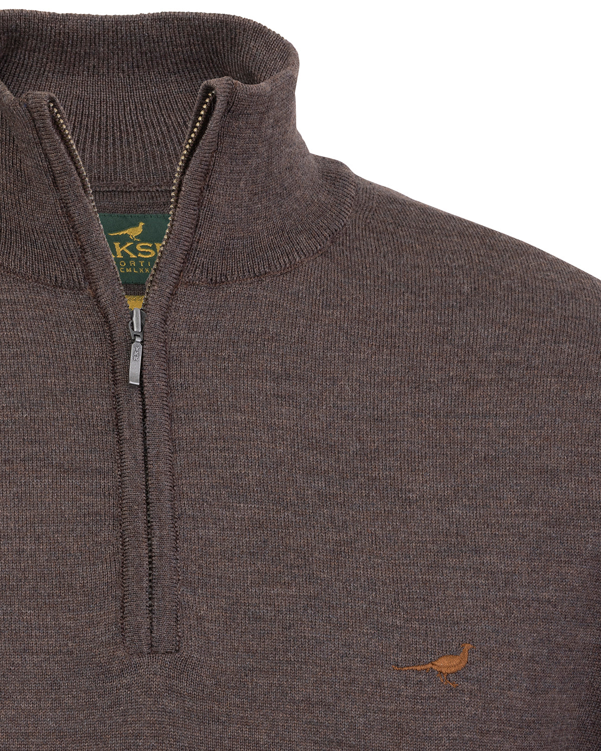Norfolk zip-neck merino sweater - chocolate