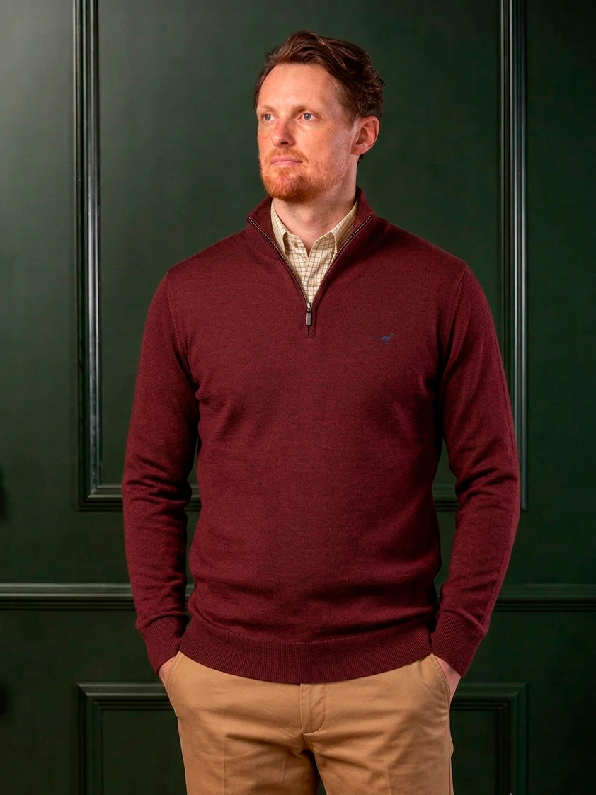 Norfolk zip-neck merino sweater - vintage port