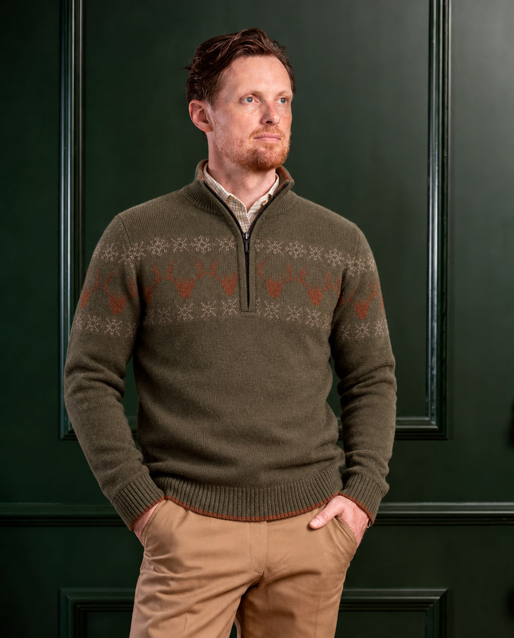 Deer Jacquard - lambswool sweater for men
