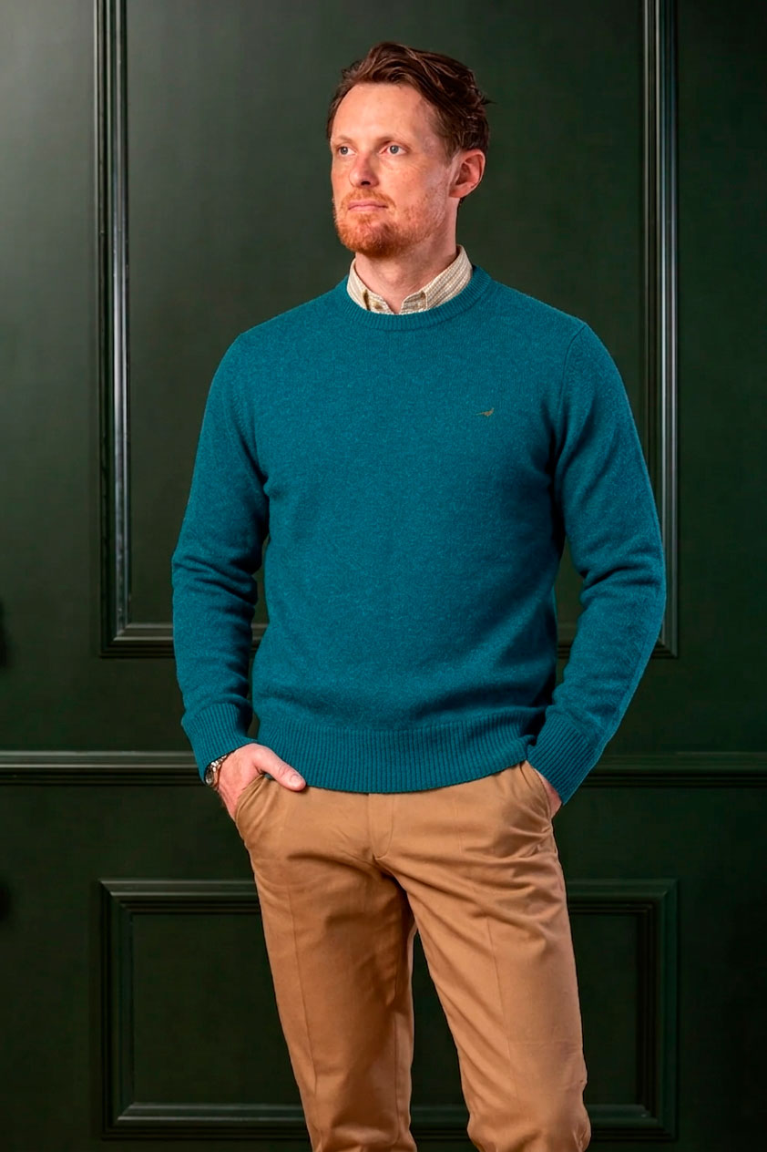 Hoy O-neck Lambswool Sweater - Deep Ocean