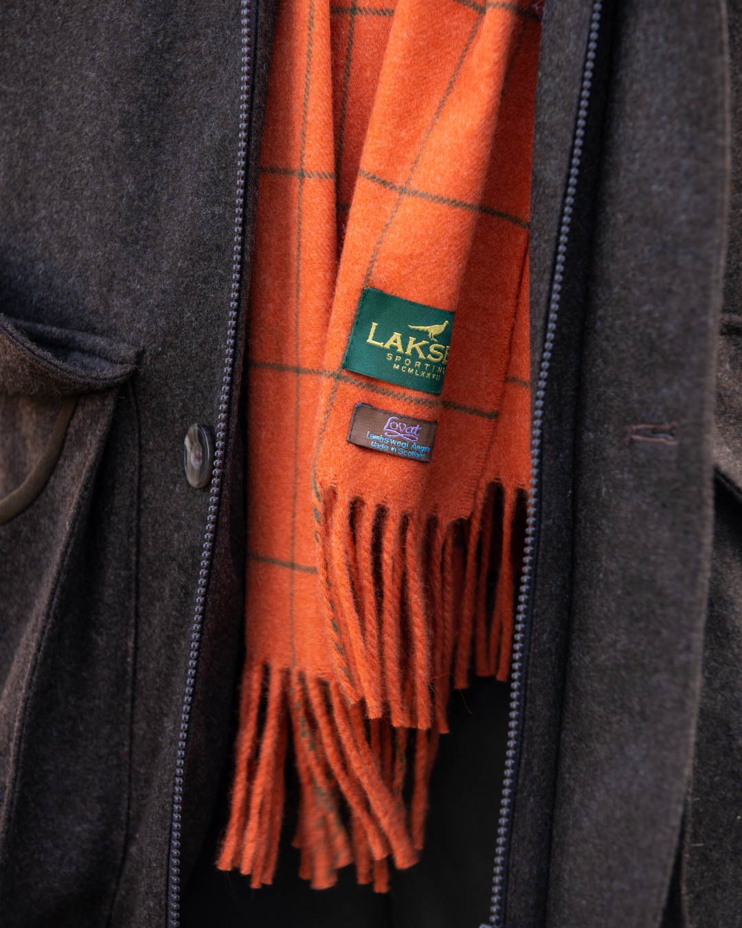 Woodland Scarf - Orange with Green Checks