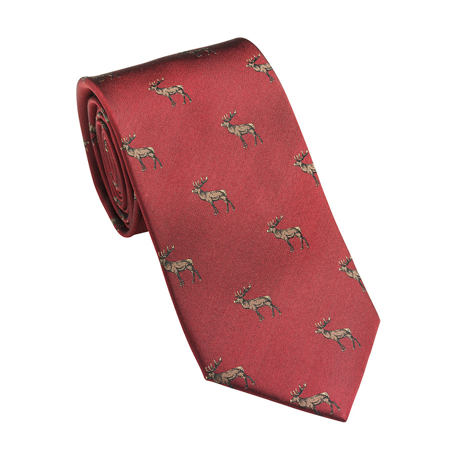 Stag Deer Tie - Vintage Red