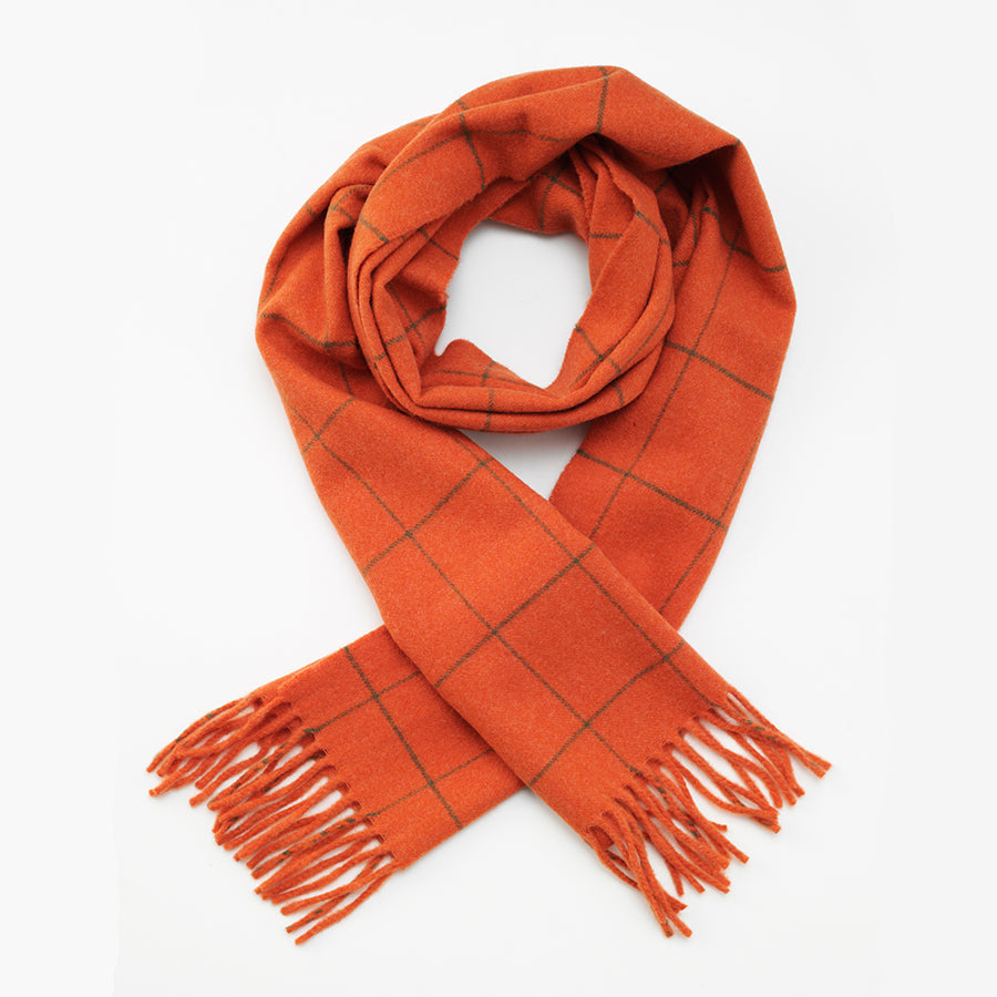 Woodland Scarf - Orange with Green Checks